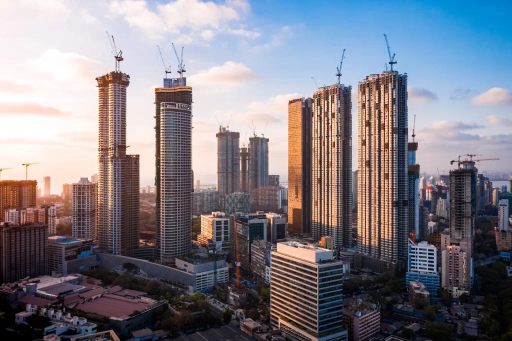High-rise residential and commercial towers under construction