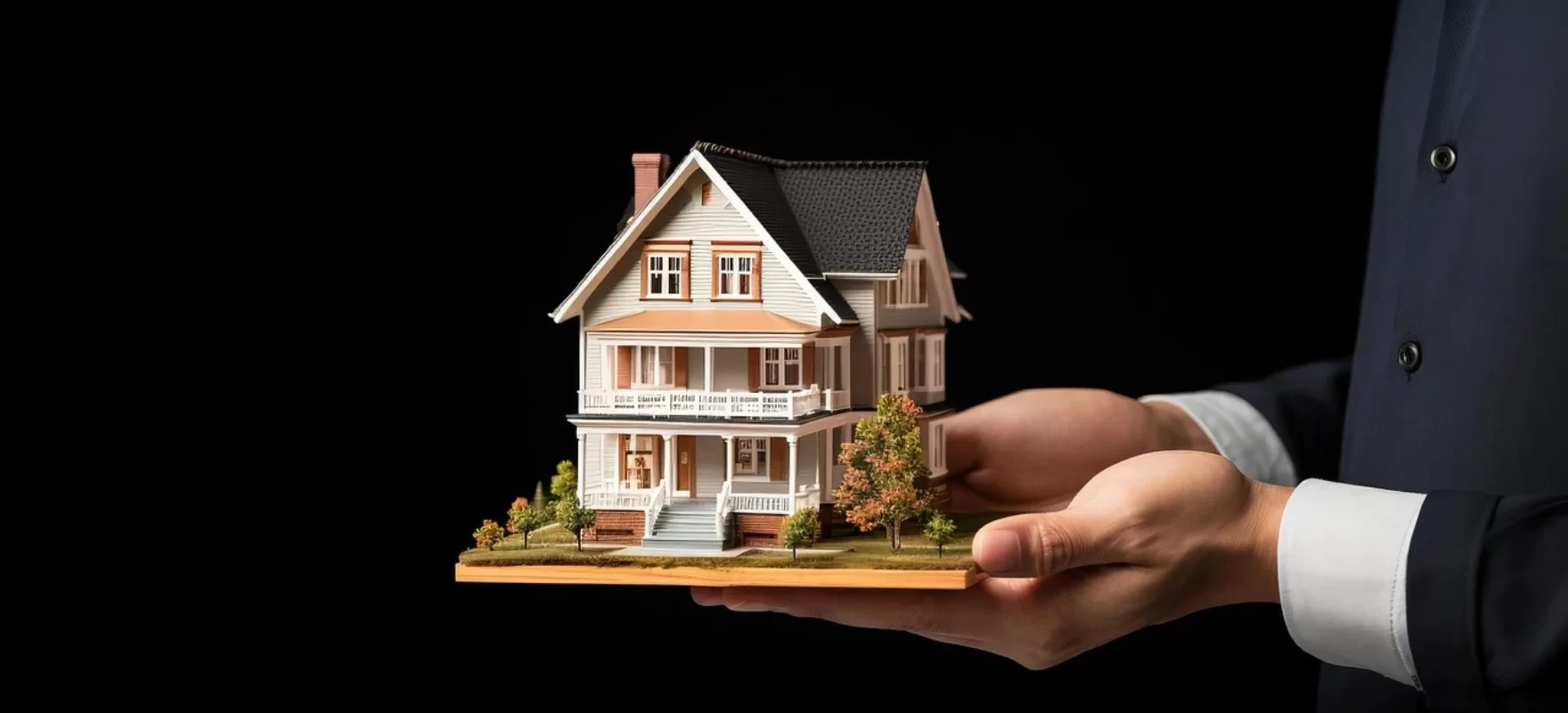 Real estate consultant holding a model house – showcasing premium residential properties in Faridabad by Shikhar Realty